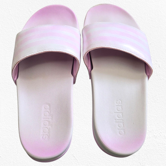 Adidas Adilette Comfort Slides Pink White Striped Slip-On Sandals Size 9 - Picture 9 of 14